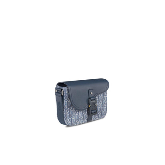 1ADPO049YKSH04E - Small Saddle Messenger Bag With Flap - H04E Bleu Multi2