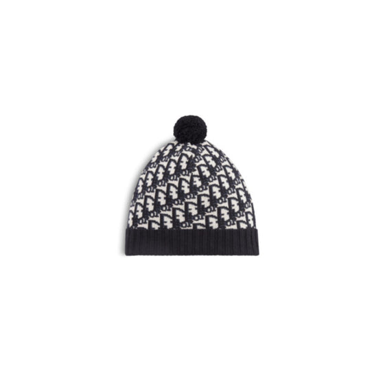 25DOB701I099C540 - Dior Oblique Pompom Beanie - 540 Bleu Marine