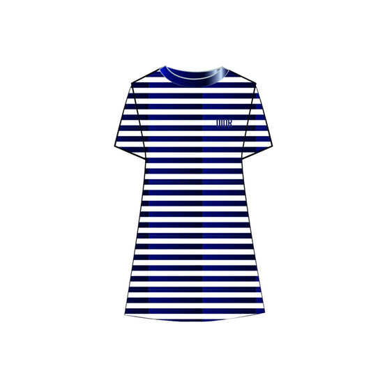 4SBM13DRSMY48D - Kid Girl's Jersey Dress - 48D Marine/Blanc