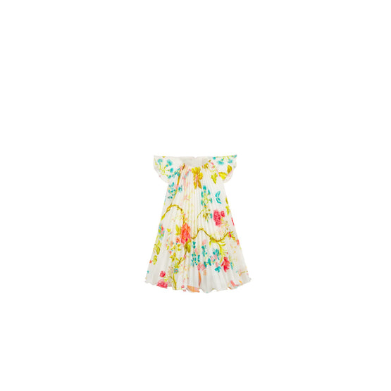 4WBH31DRSKY52J - New Born Girl's Woven Dress + Bloomers - 52J Toile De Jouy Fleurs/Multi