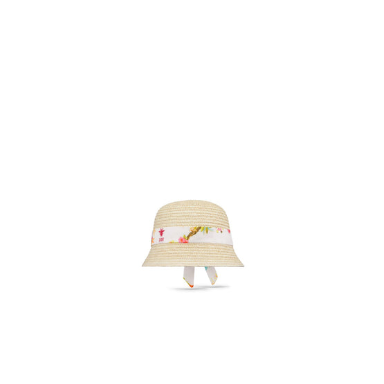 4WBM3DHATCY52J - New Born Girl's Woven Straw Hat - 52J Toile De Jouy Fleurs/Multi