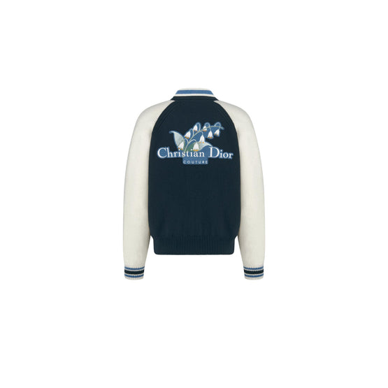 593M401A2013C580 - Christian Dior Couture Lily Of The Valley Varsity Cardigan - 580 Fantaisie Fond Bleu