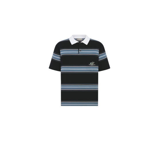 593M809A7015C580 - Christian Dior Couture Lily Of The Valley Polo Shirt - 580 Fantaisie Fond Bleu