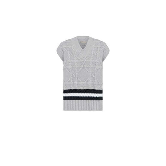 59TM614A7019C880 - Sleeveless V-Neck 65Cm, Dior Icons, Ao Cannage Cable - 880 Fantaisie Fond Gris