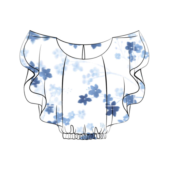 5SBM11SRTZY28B - Girl Top Toile - 28B Blanc/Bleu
