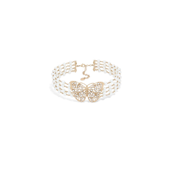 N3252WOMRSD301 - Toile De Jouy Papillon Choker - 301 Gold/White