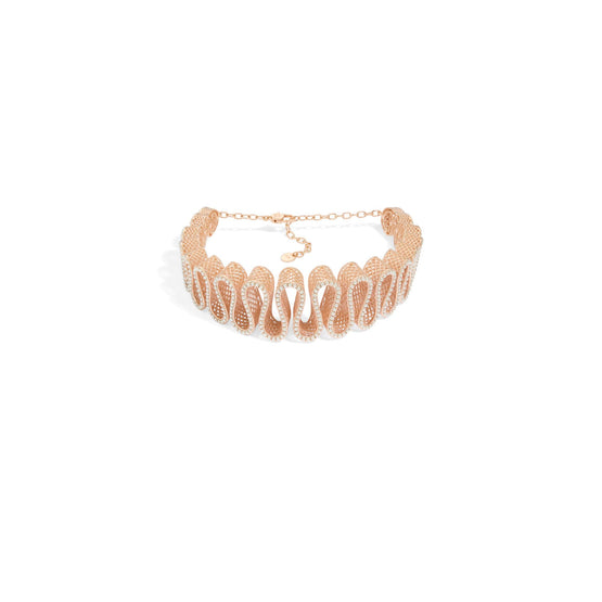 N3482WOMRSD10W - D-Ornemental Choker - 10W Pink Gold/White