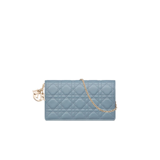 S0204ONMJM81B - Lady Dior Pouch With Chain - 81B Cloud Blue