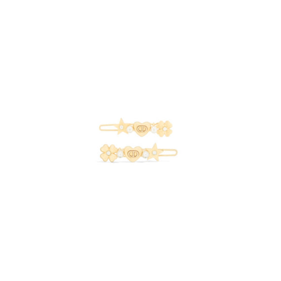 V1648WOMRSD301 - Lucky Dior Set Of Barrettes - 301 Gold/White